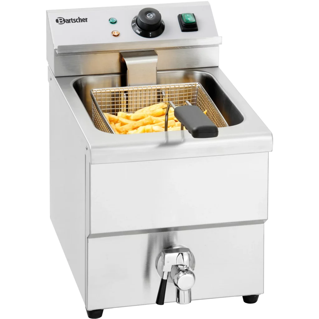 Bartscher Elektro-Fritteuse Imbiss I in Frontansicht mit eingesetztem Korb