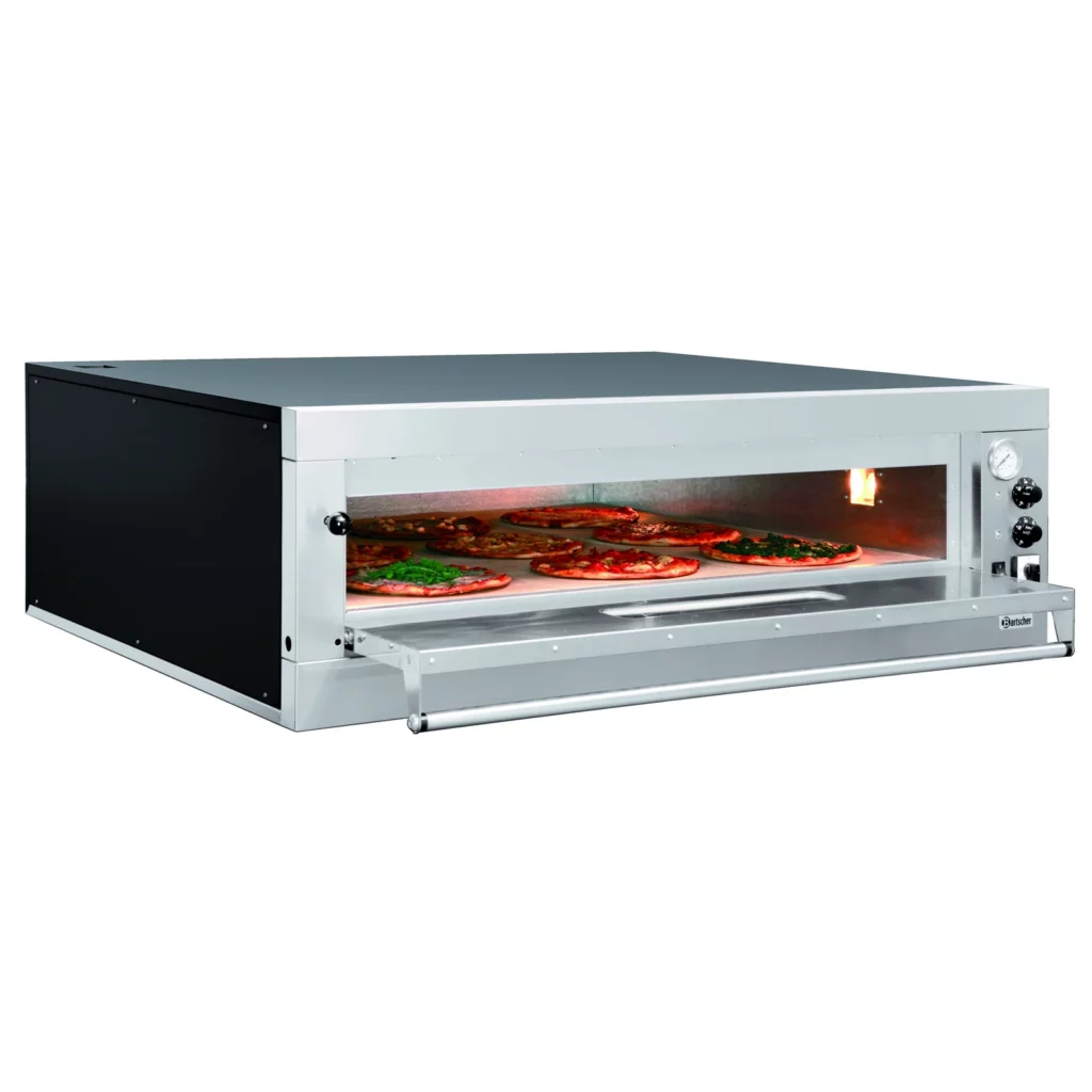 BARTSCHER Pizzaofen E9 schräg von vorne mit geöffneter Backkammer