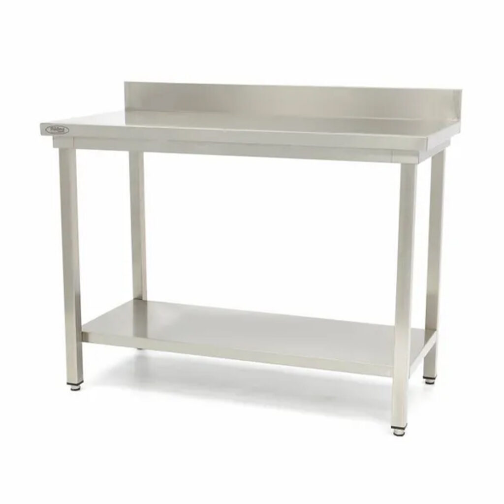 Maxima Gastro-Edelstahltisch mit Aufkantung, Ablage und 60 cm Tiefe