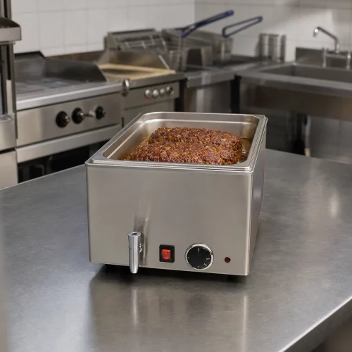 Bain Marie mit Wasserhahn inkl. 1/1 GN-Set, elektrisch im professionellen Einsatz
