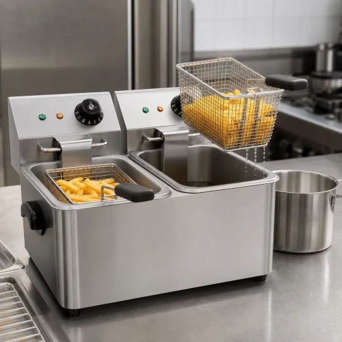 Bartscher Elektro-Doppel-Fritteuse Snack II im professionellen Einsatz