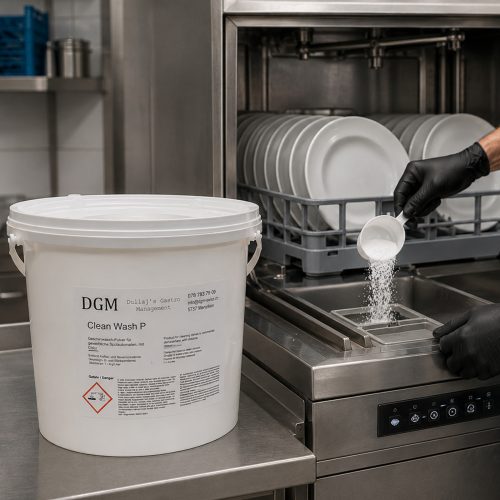 DGM Clean Wash P Geschirrwaschpulver bei einer gewerblichen Spülmaschine