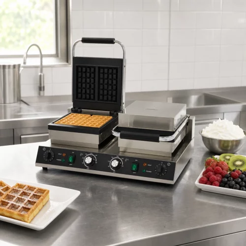 Gastro Waffelmacher - 4 Stück - Quadrat - Doppelte im professionellen Einsatz