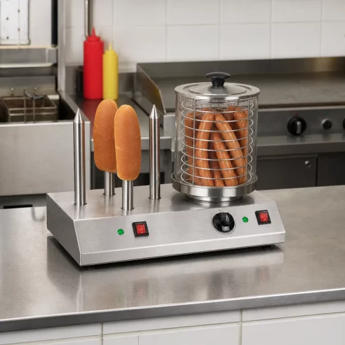 Hot-Dog-Gerät mit 4 Toaststangen im professionellen Einsatz